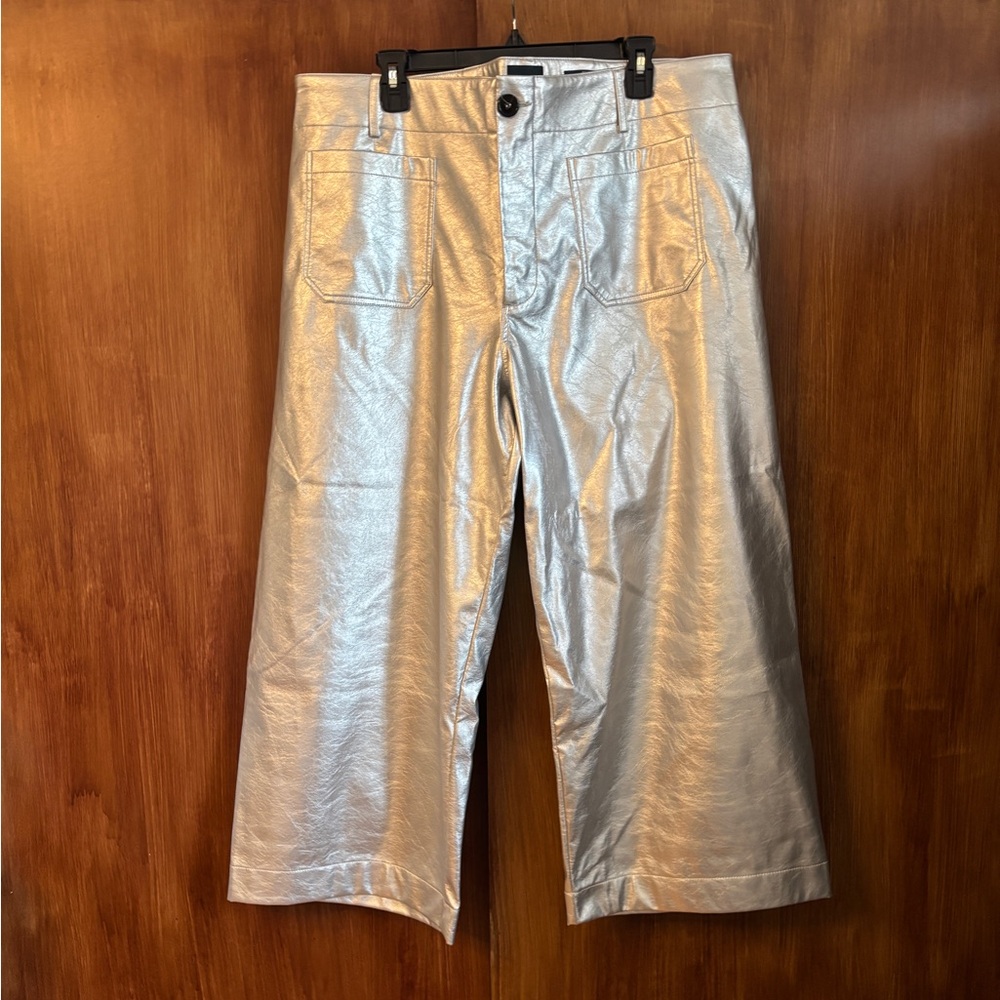NWOT Maeve Anthropologie Colette Pant Vegan Leather Metallic Silver, Women’s 20W